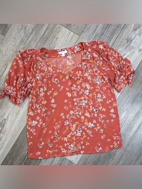 LC Lauren Conrad Rust Floral Button Front Blouse